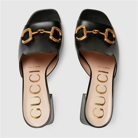 gucci black horsebit sandals|gucci slide sandals with horsebit.